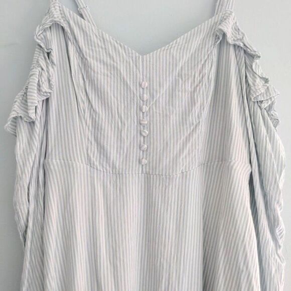 Torrid Dress Cold Shoulder Cottagecore Striped Button Front Blue Plus Si… - Picture 5 of 10